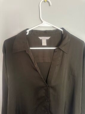 H&M Satin Olive-Brown Button Shirt